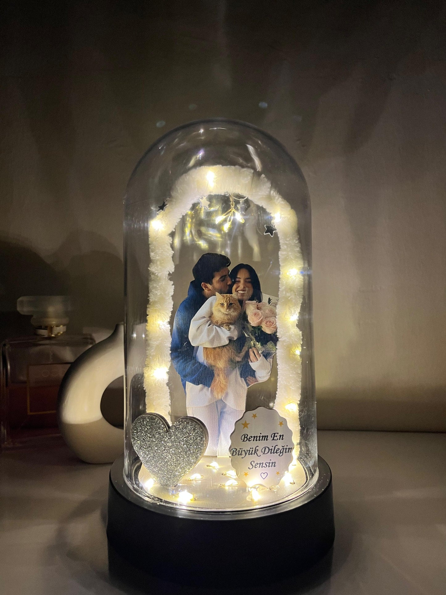 Sevgililer Günü Işıklı Fanus